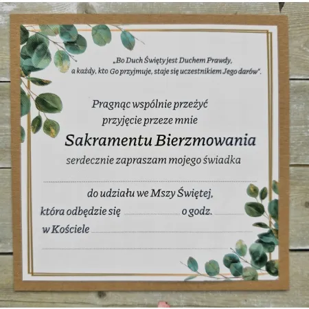 ZAPROSZENIE dla świadka Sakrament Bierzmowania imię