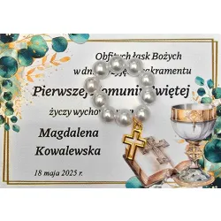 PAMIĄTKA KOMUNII Upominki od wychowawcy różaniec KOMUNIA zapakowane