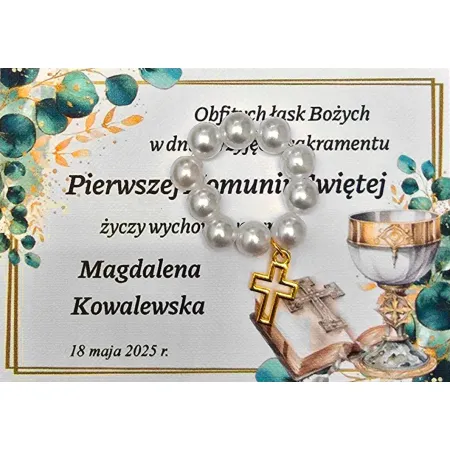 PAMIĄTKA KOMUNII Upominki od wychowawcy różaniec KOMUNIA zapakowane